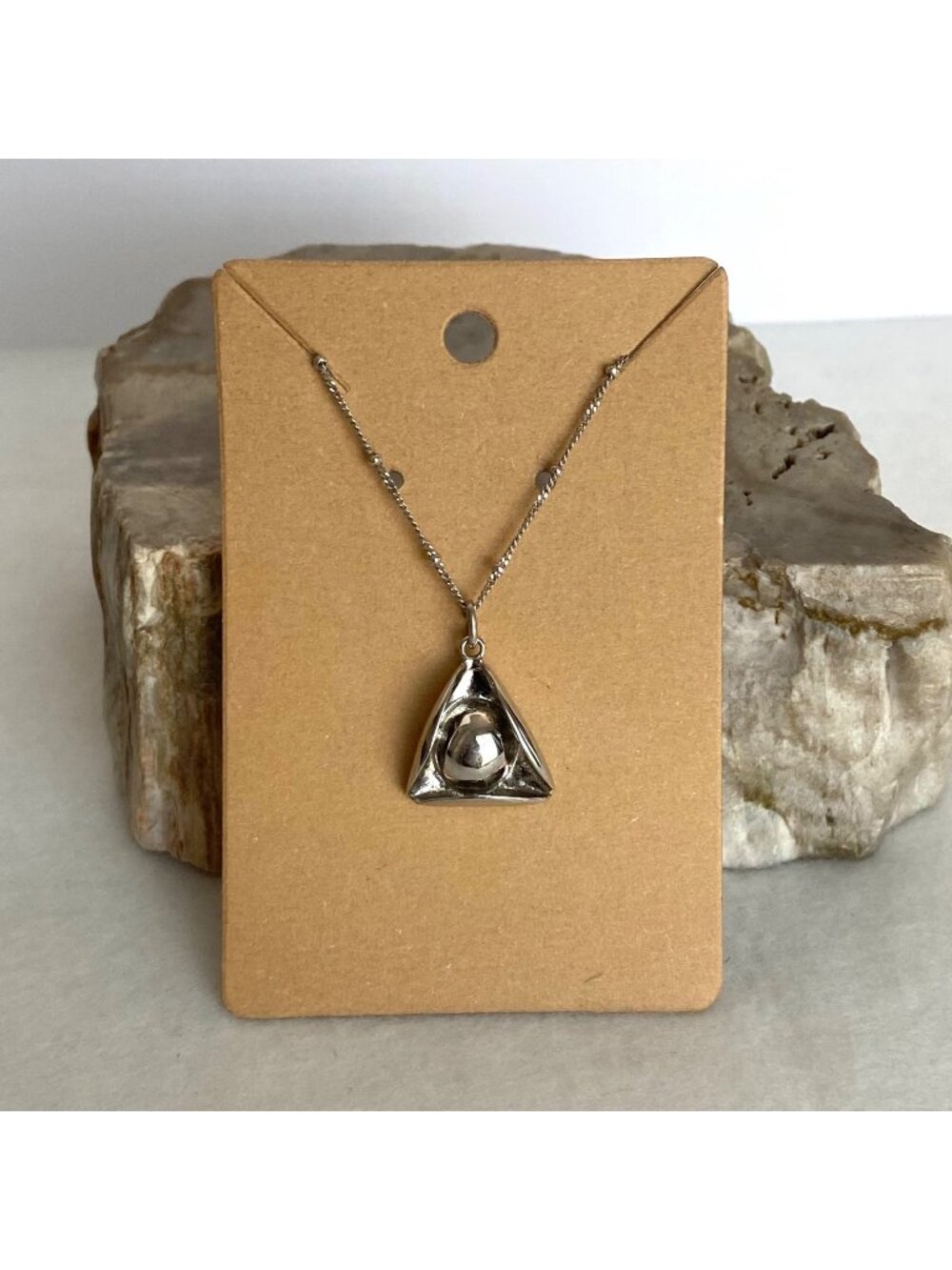 Sterling Silver 925 IC Modernist Style Tricorn Hat Triangular Pendant Necklace